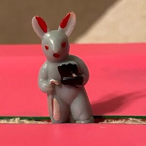 Miniature Standing Gray Rabbit Red Ears with Top Hat and Cane